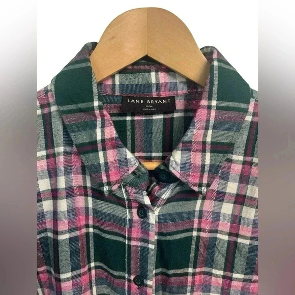 Lane Bryant Relaxed Long-Sleeve Button-Front Pink Plaid Boyfriend Shirt Sz 14 1X - Picture 5 of 8
